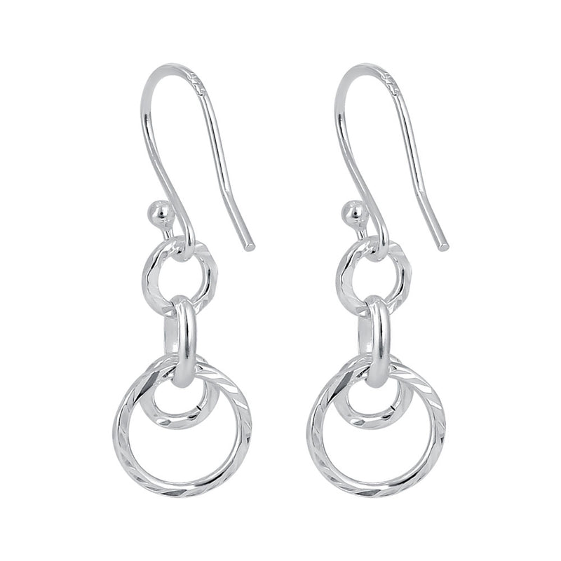 Sterling Silver Cicular Diamond Cut Links Dangle Earrings