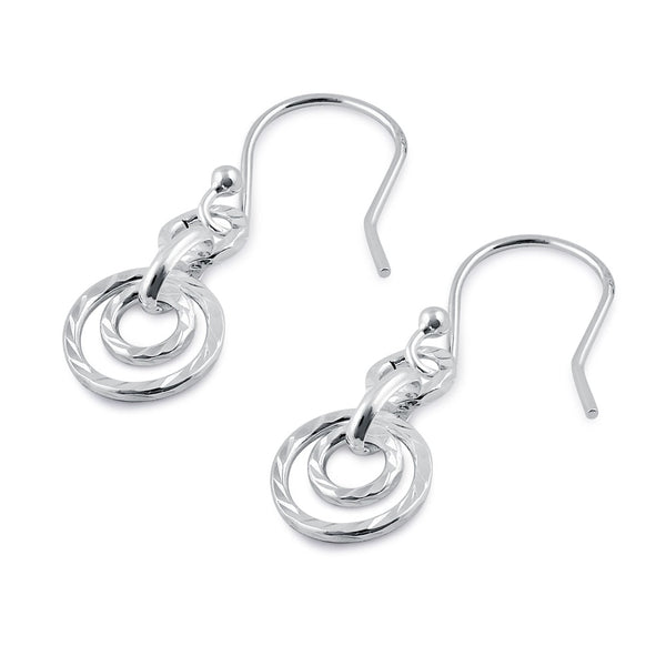 Sterling Silver Circular Diamond Cut Links Dangle Earrings