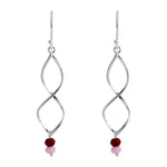 Sterling Silver Double Twist and Pink and Ruby Bead Earrings