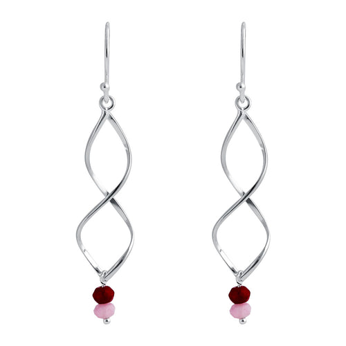 Sterling Silver Double Twist and Pink and Ruby Bead Earrings