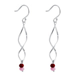 Sterling Silver Double Twist and Pink and Ruby Bead Earrings