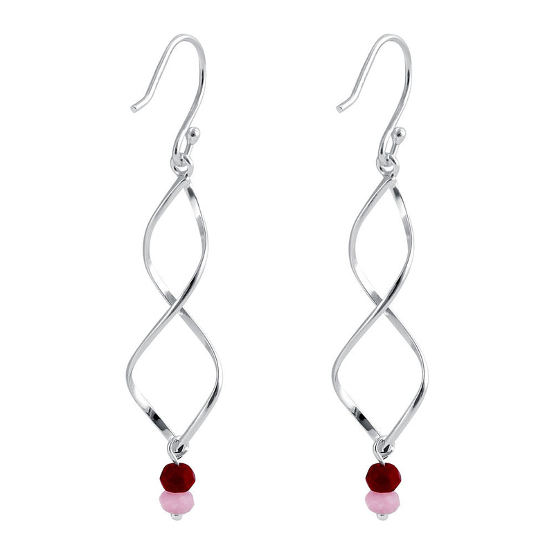Sterling Silver Double Twist and Pink and Ruby Bead Earrings
