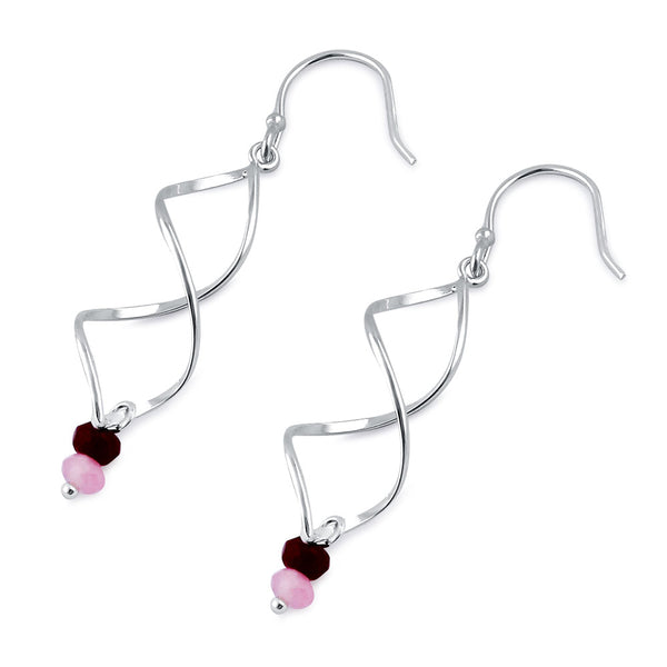 Sterling Silver Double Twist and Pink and Ruby Bead Earrings