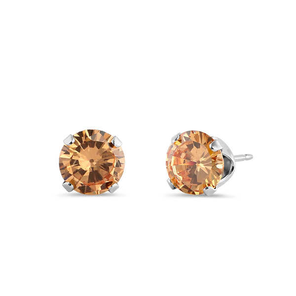1.5ct Sterling Silver Round Champagne CZ Stud Earrings 6mm