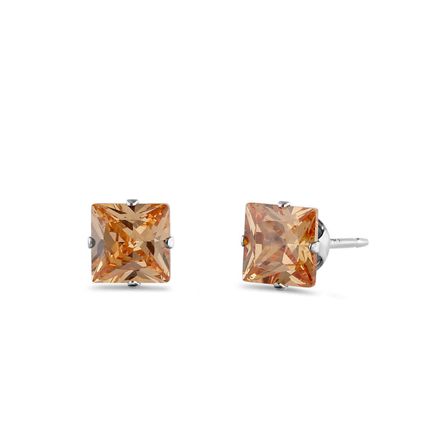 0.8ct Sterling Silver Champagne Square CZ Stud Earrings 4mm