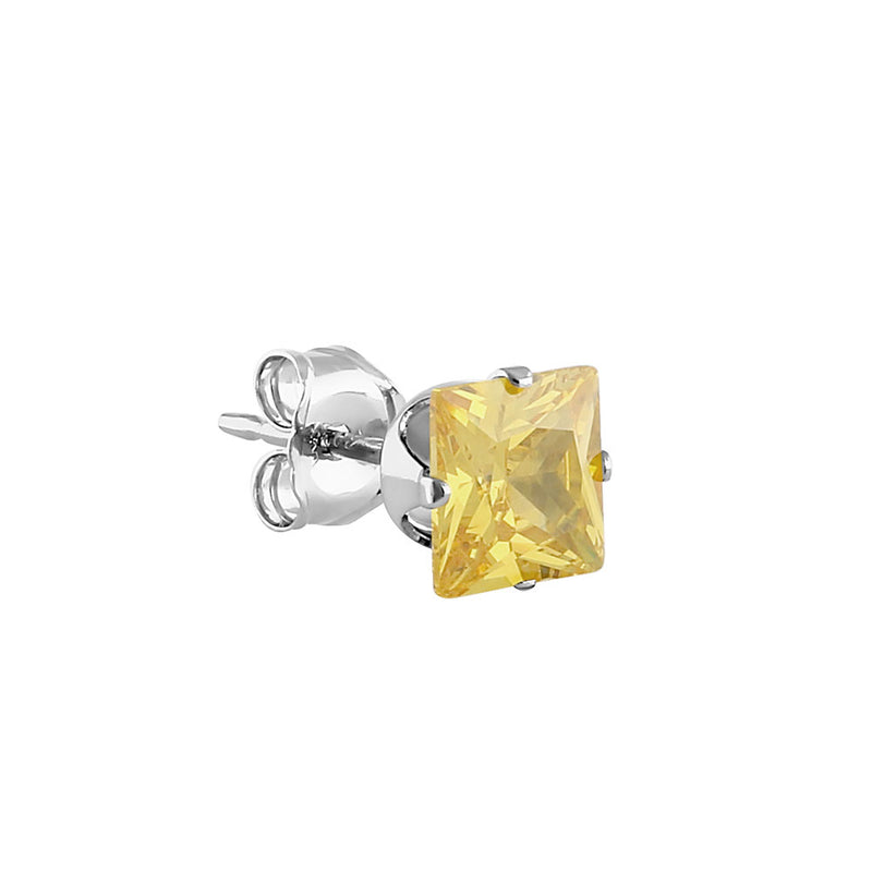 0.8ct Sterling Silver Yellow Square CZ Stud Earrings 4mm
