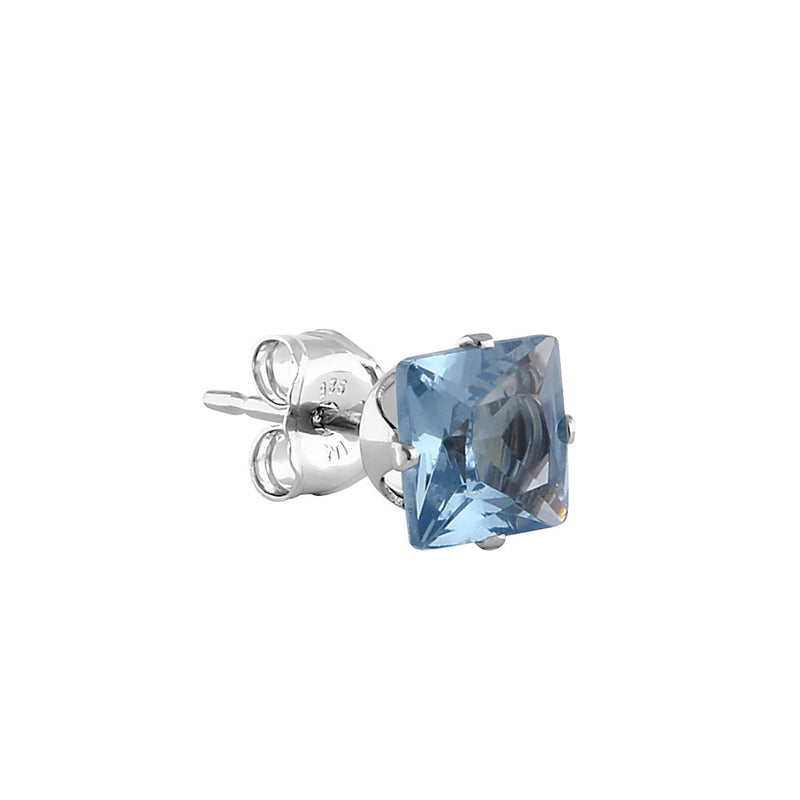 0.8ct Sterling Silver Aquamarine Square CZ Stud Earrings 4mm