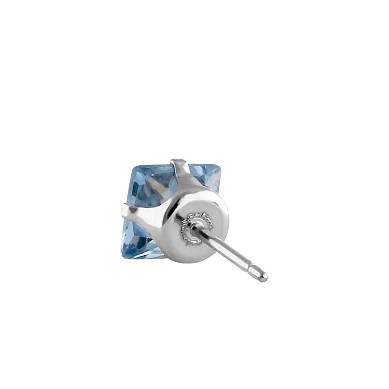0.8ct Sterling Silver Aquamarine Square CZ Stud Earrings 4mm