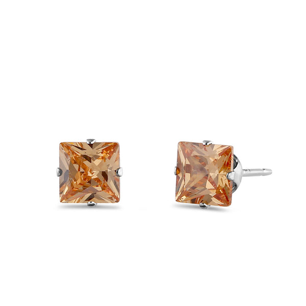 1.4ct Sterling Silver Champagne Square CZ Stud Earrings 5mm