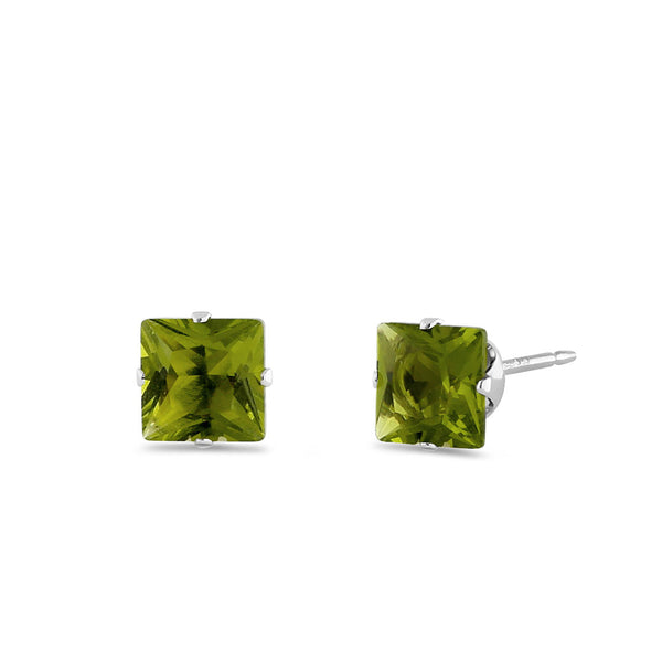 1.4ct Sterling Silver Peridot Square CZ Stud Earrings 5mm