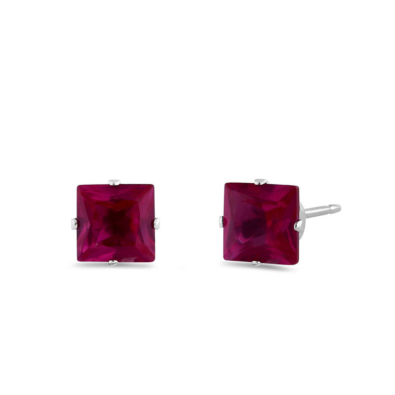 1.4ct Sterling Silver Ruby Square CZ Stud Earrings 5mm