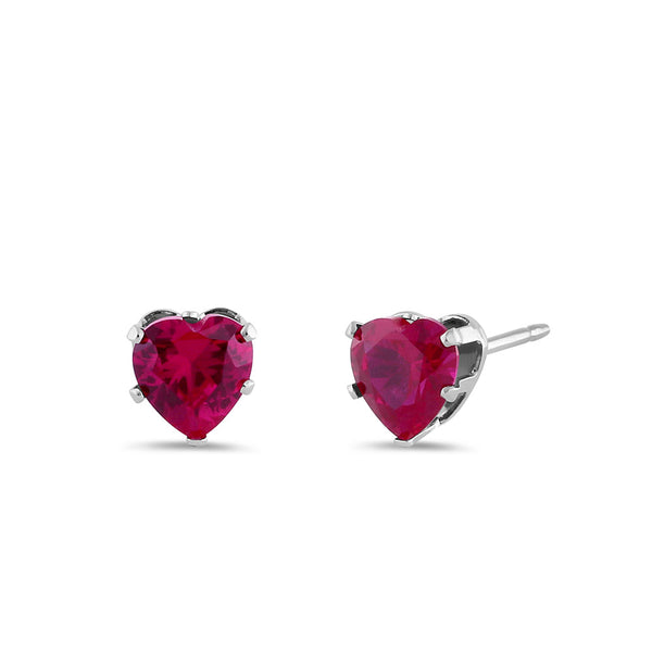 0.44ct Sterling Silver Ruby Heart CZ Stud Earrings 5mm