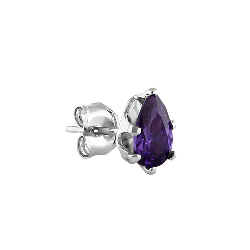 0.8ct Sterling Silver Amethyst Pear CZ Stud Earrings 6mm x 4mm