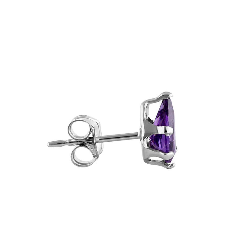 0.8ct Sterling Silver Amethyst Pear CZ Stud Earrings 6mm x 4mm