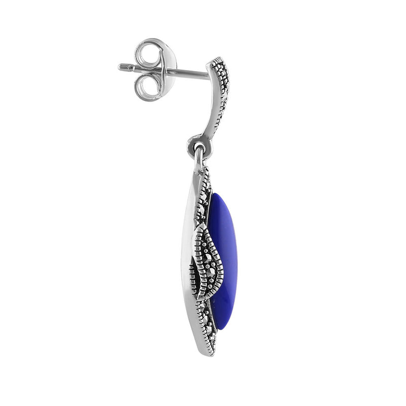 Sterling Silver Blue Lapis Marquise Marcasite Earrings