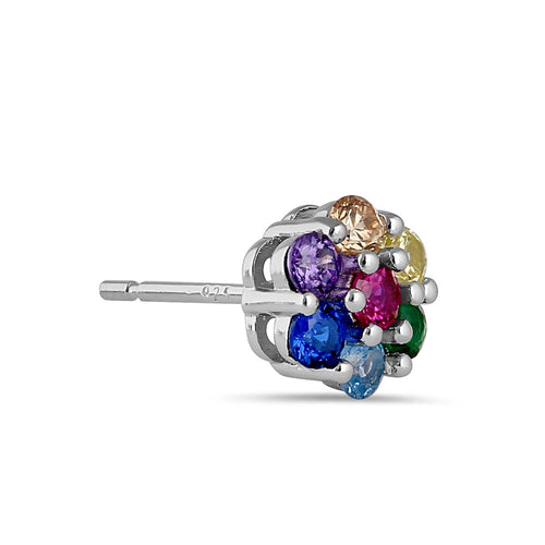 Sterling Silver Colorful CZ Flower Stud Earrings