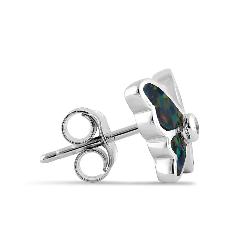 Sterling Silver Black Lab Opal Butterfly CZ Earrings