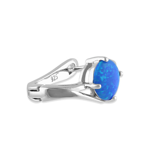 Sterling Silver Round Blue Lab Opal Earrings
