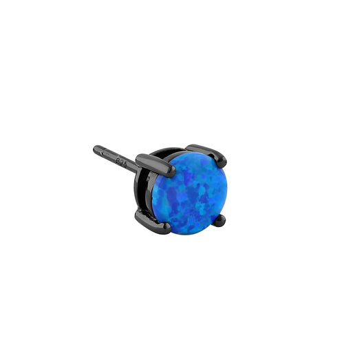 Sterling Silver Black Rhodium Plated Round Blue Lab Opal Stud Earrings