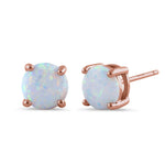 Sterling Silver Rose Gold Plated Round White Lab Opal Stud Earrings