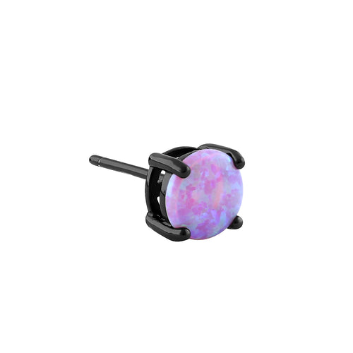 Sterling Silver Black Rhodium Plated Round Pink Lab Opal Oval Earrings