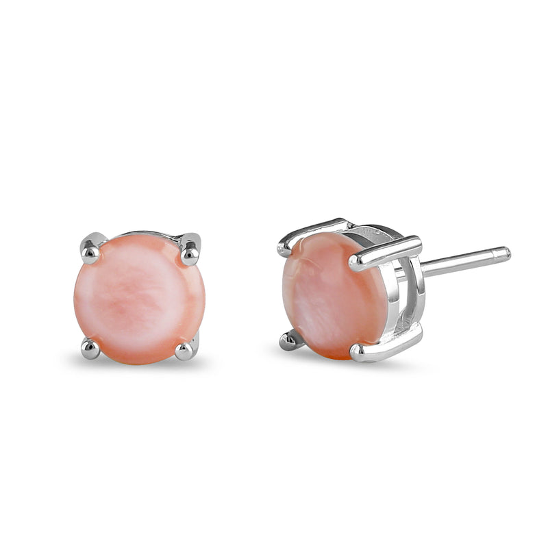 Sterling Silver Round Pink Mother of Pearl Stud Earrings