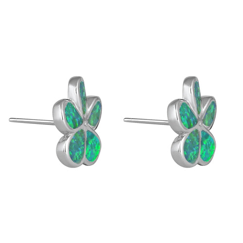 Sterling Silver Flower Dark Green Lab Opal Stud Earrings