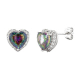Sterling Silver Heart Rainbow CZ Earrings