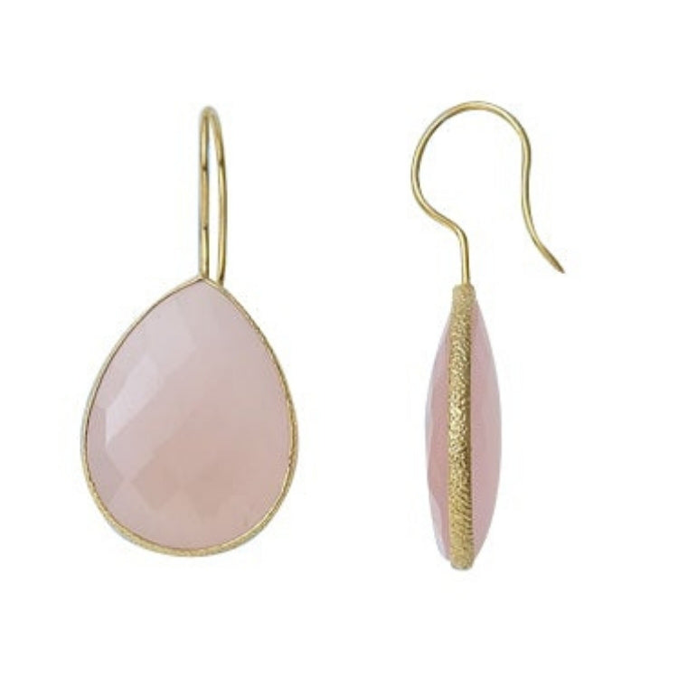Gold Plated over Silver Bezelled Earrings Pink Onyx  Pear 24 x 20mm