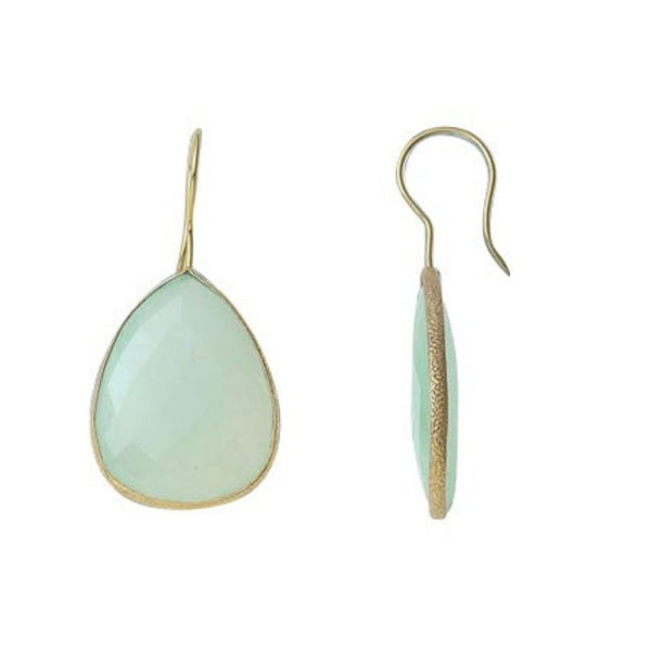 Gold Plated over Silver Bezelled Earrings Sea Green Chalcedony Pear 24 x 20mm