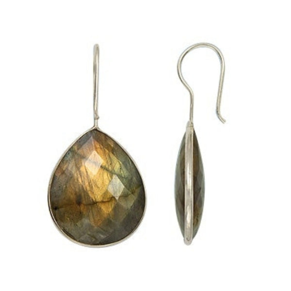 Sterling Silver Bezelled Earrings Labradorite Pear 24 x 20mm