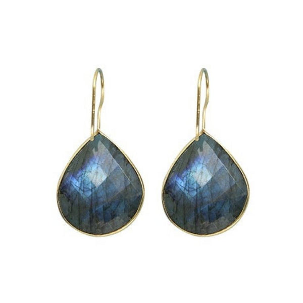 Gold Plated over Silver Bezelled Earrings Labradorite Pear 24 x 20mm