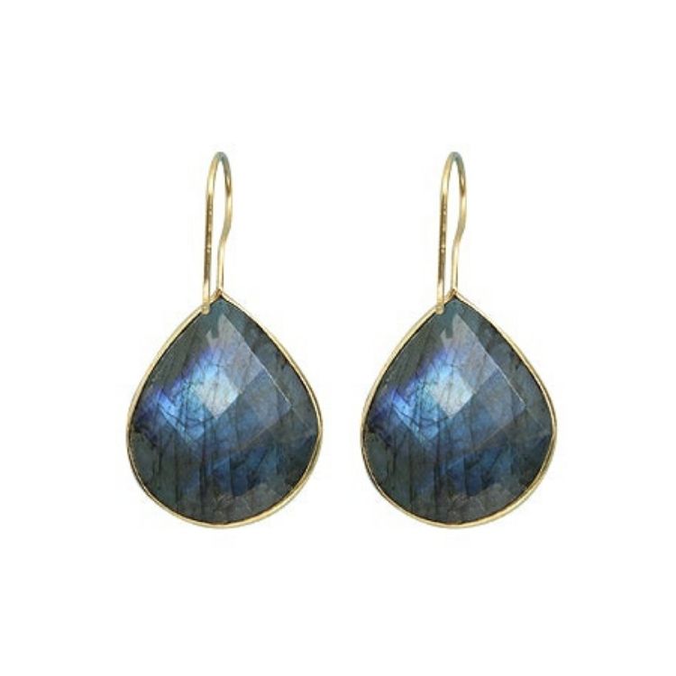 Gold Plated over Silver Bezelled Earrings Labradorite Pear 24 x 20mm