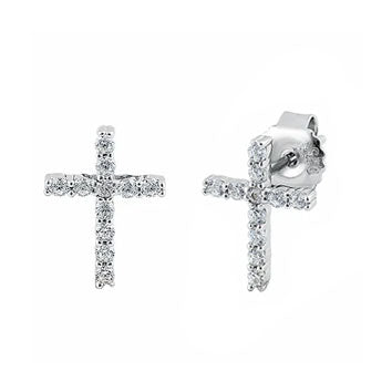 Sterling Silver Cross CZ Stud Earrings