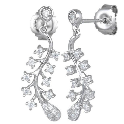 Sterling Silver Flower & Vine CZ Dangle Earrings