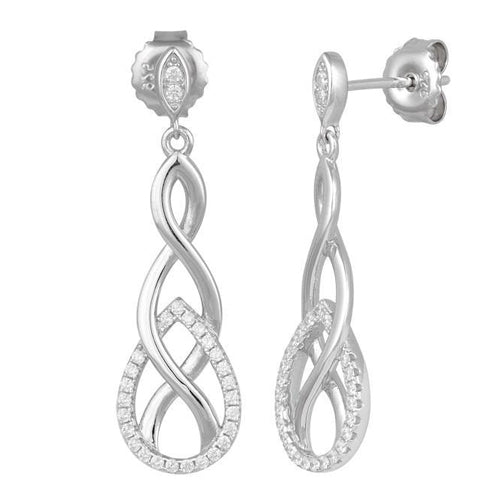 Sterling Silver Infinity Marquise CZ Dangle Earrings
