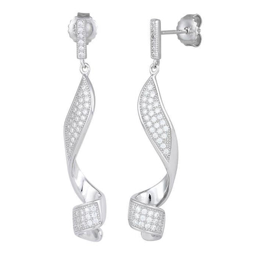 Sterling Silver Lory Swirl CZ Dangle Earrings