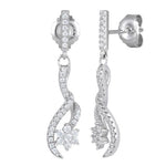 Sterling Silver Dangling Plumeria Flower CZ Earrings