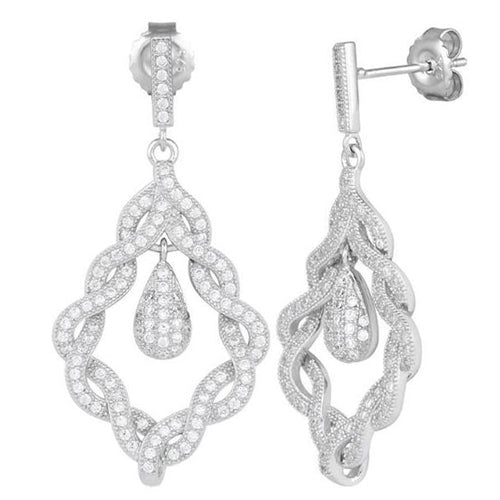 Sterling Silver Twisted Chandelier Drop CZ Dangle Earrings