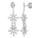 Sterling Silver Double Flower CZ Dangle Earrings
