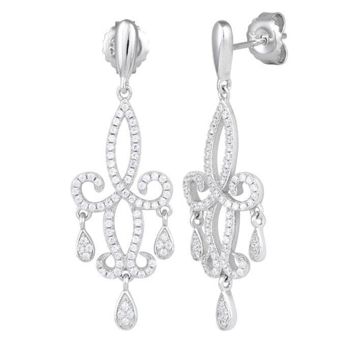 Sterling Silver Chandelier CZ Dangle Earrings