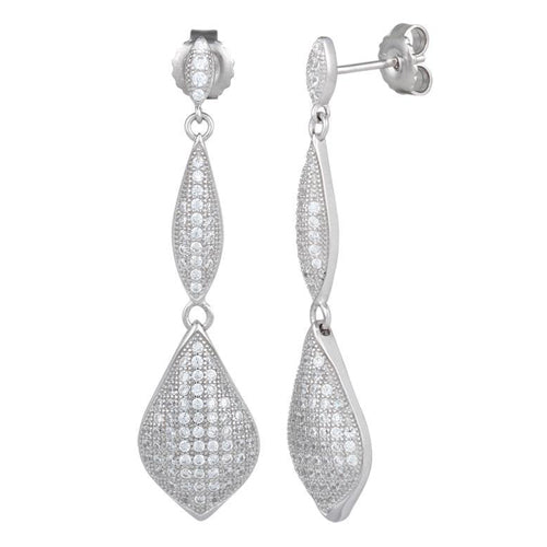 Sterling Silver Pave CZ Dangle Earrings