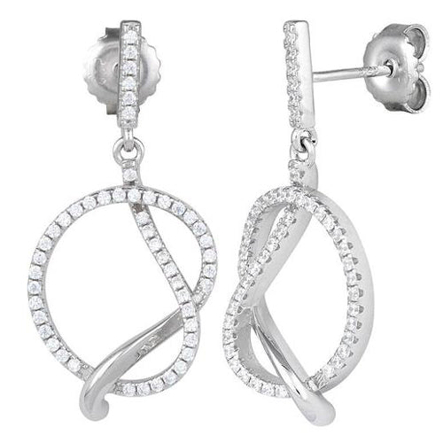 Sterling Silver Big Knot CZ Dangle Earrings