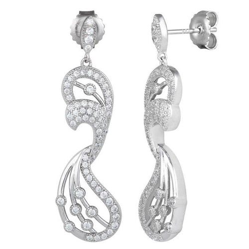 Sterling Silver Pave Abstract CZ Dangle Earrings