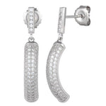 Sterling Silver Pave C Shape CZ Dangle Earrings