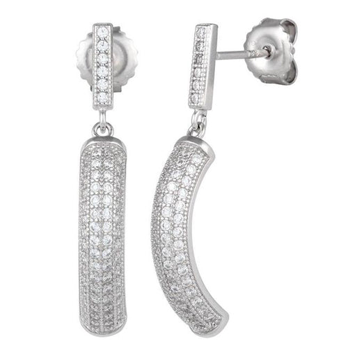 Sterling Silver Pave C Shape CZ Dangle Earrings