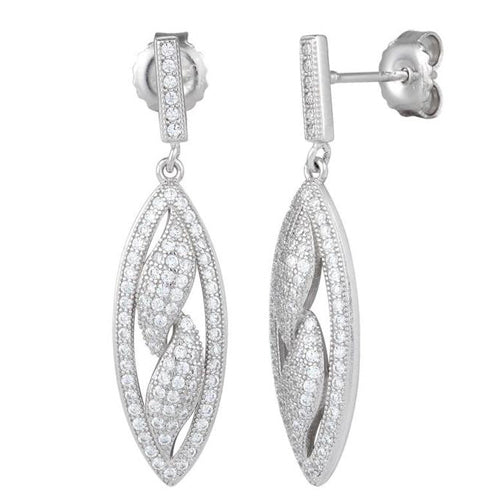 Sterling Silver Pave Flames CZ Dangle Earrings