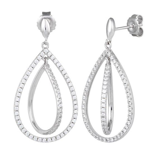 Sterling Silver Double Drop CZ Dangle Earrings