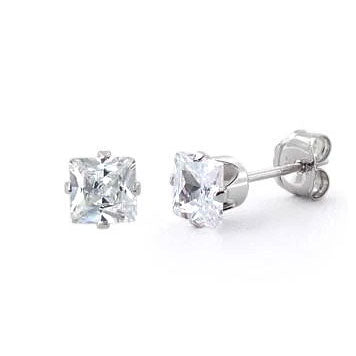 Sterling Silver 4mm Princess Cut CZ Stud Earrings Square