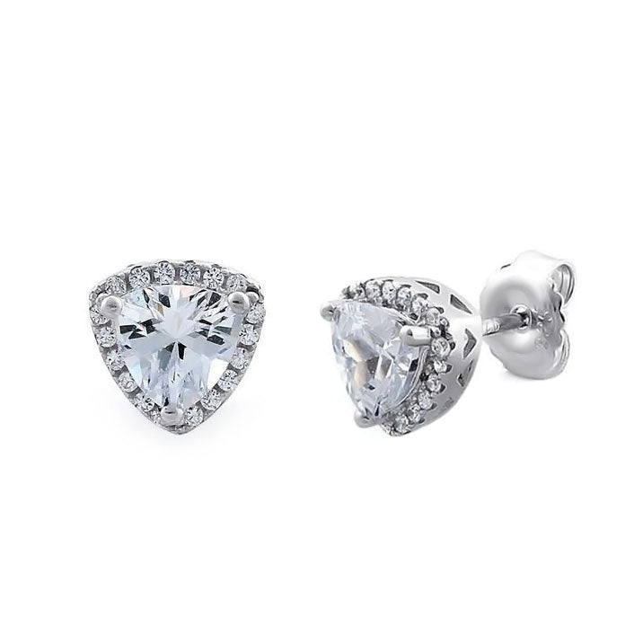 Sterling Silver Trillion Stud CZ Earrings